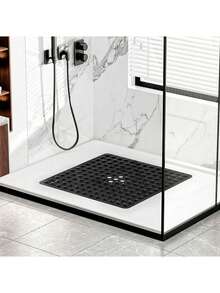 1pc Minimalist Solid Color PVC Anti-Slip Bath Mat, Square Suction Cup Bathroom Shower Floor Mat - Multicolor - View 7