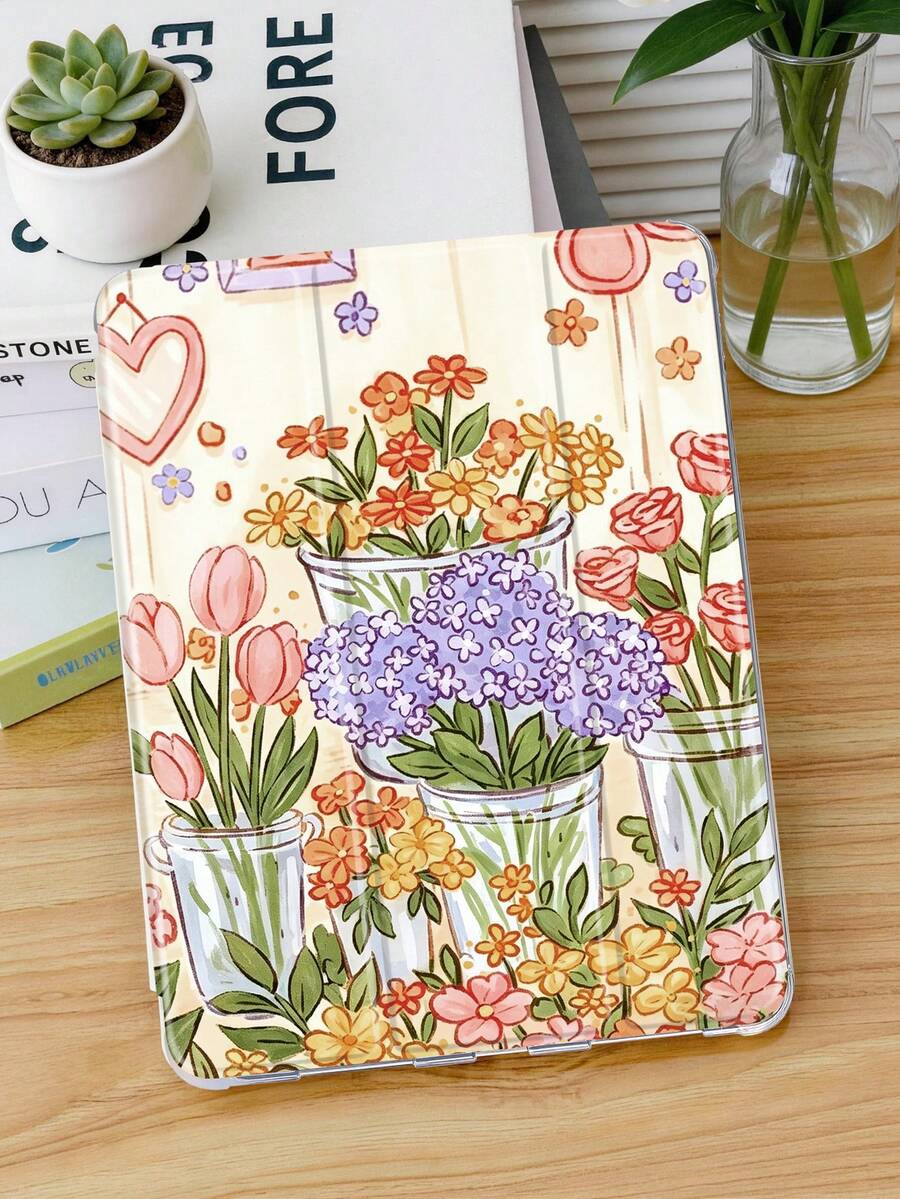 1 件装花卉插画彩绘平板电脑保护套，兼容 iPad Mini 4/Mini 5/Mini 6/Mini 7/Air/Air 2/9.7/10.2/10.5/Air 4/Air 5/10.9/Pro 11 英寸/第十代/Air 11 英寸 (M2)-2024/Pro 11 英寸 (M4)-2024/Air 11 英寸 (M3) 2025/(A16) 11 英寸第十一代 2025/Air 8 (M4) 2026 (11 英寸)，Galaxy Tab A8 10.5 英寸 2022。功能：内置笔槽、三折支架、TPU 软边保护、磁吸式睡眠/唤醒、精美/创意/趣味/个性化/可爱设计。 - 彩色 - 查看 1