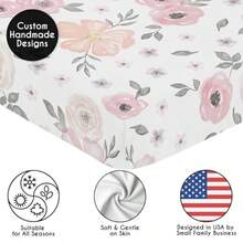 Sweet  Designs Blush Pink Grey and White Baby or Toddler Fitted Crib Sheet for Watercolor Floral Collection by - Blanco Gris Rosa - Ver 6