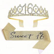 2pcs/Set Birthday Tiara Crown Sash Women 13th 16th 18th 21St 30Th 40Th 50Th 60Th 70Th 80Th Birthday Party Decoration Favor Gifts - View 17