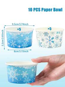10件套雪花图案一次性纸碗、冰淇淋杯、零食碗、餐盘，适用于婴儿派对、性别揭晓派对等场合，可用作一次性餐具、冬季雪花主题生日派对装饰、婴儿派对装饰、性别揭晓派对装饰、男女宝宝周岁生日派对、婴儿生日派对用品、冬季雪花主题派对装饰、圣诞节装饰、礼品包装盒、餐碗，也适用于电影之夜、露营、野餐等场合。 - 雪花 - 查看 7
