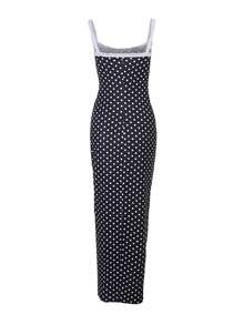 Women's Summer Vacation Style Polka Dot Contrast Color Spaghetti Strap Low Neck Dress, Suitable For Beach And Vacation - Black - View 6