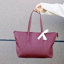 1pc Women's Waterproof Nylon Tote Bag, Pink With White Bow, Large Capacity Zipper Handbag, Durable And Lightweight, Perfect For Work, School, Travel And Daily Use - View 14