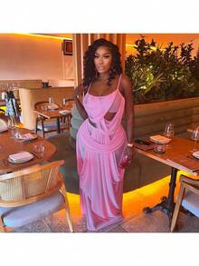 2026 Summer New Arrival: Resort-Style Solid-Color Mesh-Panel Spaghetti-Strap Tank Top And Fitted Skirt Set For Women - Màu hồng (đã có sẵn, vui lòng đăng bán) - Xem 9