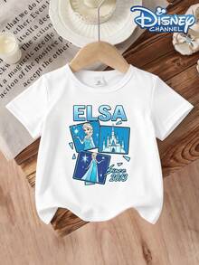 A Cute, Fresh, And Fashionable Disney Baby Girl's Round Neck T-Shirt Featuring A Frozen Princess Elsa Pattern. Made Of 100% Pure Cotton, It Is An Ideal Choice For Daily Wear, Holiday Leisure, Outdoor Exploration, School Life, And Shopping Trips. It Is Also A Must-Have Item For Summer And Makes An Excellent Disney Gift For Both Girls And Boys. - trắng - Xem 2