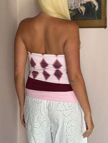Women's Y2k Slim Tube Tops Sleeveless Off Shoulder Strapless Geometric Patterns Print Bandeau Summer Contrast Color Patchwork Crop Vest - Multicolor - View 4
