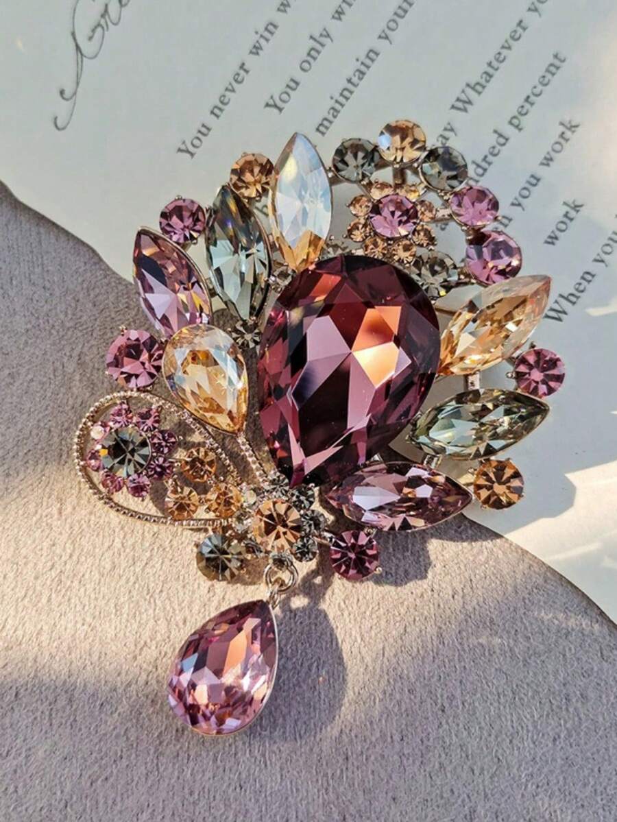 Elegant Purple Vintage Crystal Rhinestone Brooch, Suitable For Formal Dresses, Festivals - Multicolor - View 1