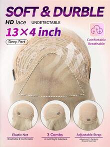 13*4 High Definition Lace Front Wig, 12 Inch Short Straight Bob Style Golden Wig For Women, Natural Glueless Synthetic Fiber Lace Wig, Suitable For Daily Wear, Perfect For Everyday, Parties And New Year Occasions - Gold - View 6