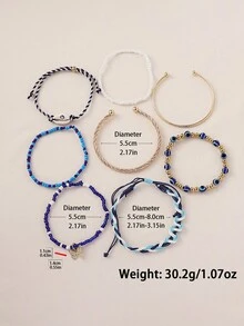 8pcs Bohemian Summer Vacation Personalized Fashion Versatile Handmade Beaded, Braided Rope, Twist Bracelet, Butterfly, Shell, Evil Eye Stackable, Elastic, Adjustable Bracelet Set, Suitable For Women Beach, Party, Large Gathering, Bar, Perfect Gift, All Season, Casual, Commute, Outing, Shopping Daily Wear - Multicolor - View 2