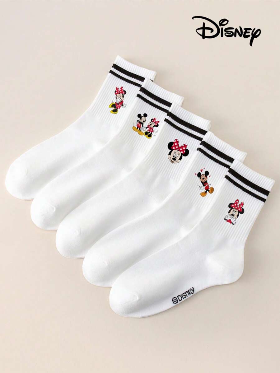 1/5 Đôi tất hình nhân vật hoạt hình Minnie Mouse & Mickey Mouse của Disney, màu trắng, mỏng, thoáng khí, thấm hút mồ hôi, chống trơn trượt, thoải mái, kiểu dáng retro dễ thương, phù hợp cho mặc hàng ngày, đi học, đi nghỉ mát, làm quà sinh nhật. - Nhiều màu - Xem 1