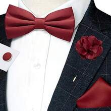 Bow Ties For Men, Men's Pre-Tie Bow Tie Satin Silk Adjustable Bow Tie Cufflinks Lapel Pin Sets For Wedding, Formal Business Meeting, Prom, Interview, Casual Party, Banquet - Multicolor - View 3