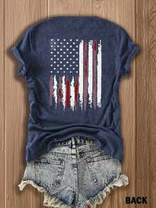 Retro Fireworks Shirt Patriotic T-Shirt, Preppy Coastal Lake T-Shirt, Colorful Summer T-Shirt, Beach Lover Gift Casual T-Shirt Vacation Set For Women - 藏蓝色 - 查看 3