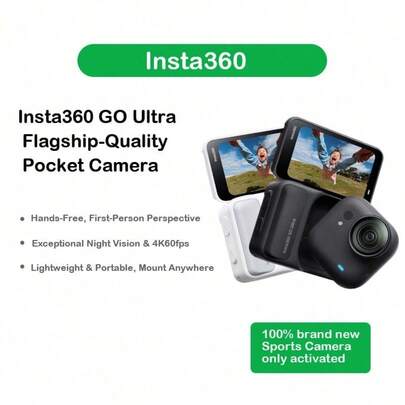 Insta360 GO Ultra Professional Action Camera, HDR Video, First-Person Perspective, 10-Meter Waterproof, Sports Data Synchronization, Intelligent Imaging, AI Chip Computing Power, Long Battery Life (Brand New, Activated Only).