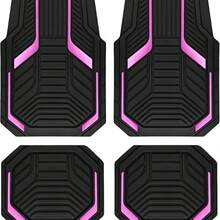 4-Pc Printed 2D Flat Car Floor Mats. Universal Fit, Made Of Crystal Velvet And Rubber. Stain-Resistant, Wear-Proof, Anti-Slip And Easy To Clean, Ideal For Daily Car Interior Protection. Designed With Striped Texture And Available In Multiple Colors - (4-piece Set) Style 3 - View 2