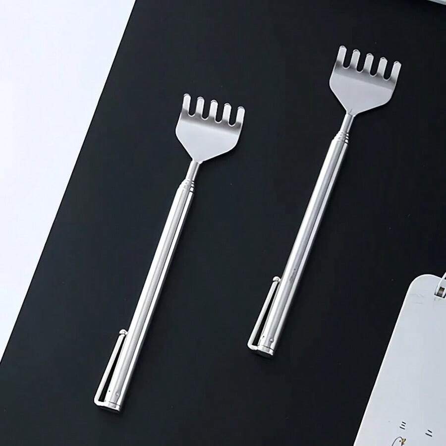 2pcs Stainless Steel Extendable Back Scratcher | Portable, Compact, Suitable For Desk Drawers, Bags, Cars, Travel Companion, Itching Relief Massager, Perfect Holiday Gift - View 1