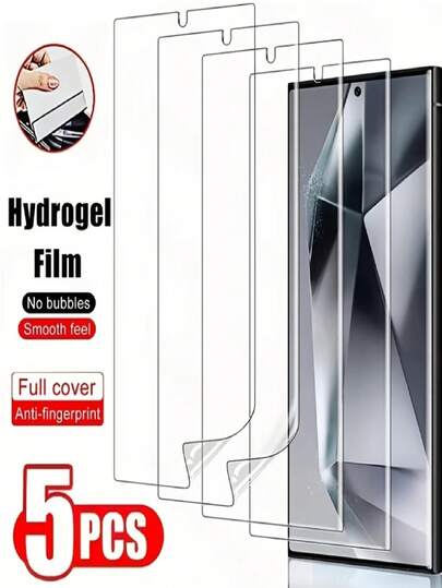 5pcs HD Hydrogel Film Compatible Galaxy S26 S23 S24 Ultra S25 Edge Plus S21 S20 FE S22+ S10 S10+ S23+ Note 20 Ultra 10 Plus, Easy To Install, Fingerprint Recognition Compatible, Anti-Scratch, Full Coverage