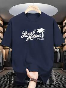 White Short-Sleeved T-Shirt With "Local Motion HAWAII" Text And Palm Tree Design - White - View 7