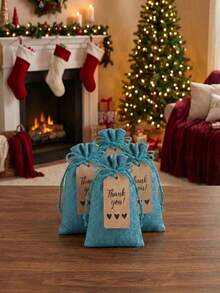 24pcs Gift Bags Set, 24pcs Linen Drawstring Pouches With Kraft Paper Tags, Reusable Linen Bags For Jewelry, Wedding Favors, Crystals, DIY Crafts - Multicolor - View 2
