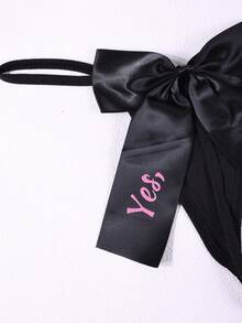 1 pieza Tanga sexy con letras de strass caladas, lencería erótica de cintura baja - Negro - Ver 6