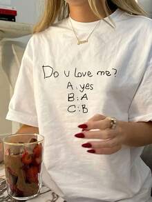 180G ¿Me amas Sí, camiseta de cuello redondo casual 100% pura de las señoras, moda de primavera y verano corto todo estilo regular Top duradero - Blanco - Ver 2
