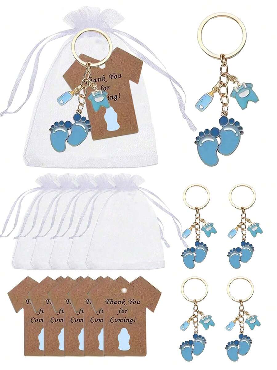 Kit de Presente para Chá de Bebê com 36 Peças - Chaveiros com Pegadas Rosa e Azul, Cartões de Agradecimento e Sacolas de Tela - Ideal para Chá Revelação, Batizado, Lembrancinhas e Decoração de Chá de Bebê - Multicolorido - Ver 1