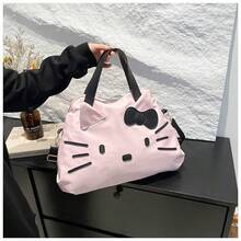 SANRIO 1个可爱三丽鸥Hello Kitty手提包，女士多功能手提包，配有可拆卸肩带，尼龙材质，可单肩斜挎，印有可爱的Kitty Kitty图案，大容量日常手提包兼行李包 - 彩色 - 查看 10