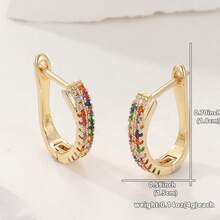 Style vintage élégant, boucles d'oreilles en alliage de cuivre de petite taille avec pierres synthétiques en zircone multicolores. Conception à la mode pour femmes, avec des pierres synthétiques en zircone multicolores sertie. Convient pour un usage quotidien, les vacances et diverses occasions - Multicolore - Voir 5