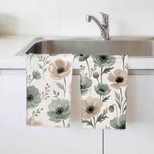 2pcs Kitchen Towels, Modern Kitchen Utensils Green Watercolor Floral Pattern Super Soft Microfiber Kitchen Towels, 40*60cm/15.7*23.6in Towels, Single-Sided Printed, Kitchen Dish Cloths, Suitable For Restaurant, Kitchen, Bathroom Decor, Holiday Gift - Multicolor - View 11