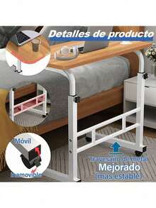 Mobile Side Bed Desk, Computer Desk, Height Adjustable From 70 To 90 Cm - Brown - View 3