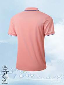 Women's Summer Thin Contrast Color Striped Trim Lapel Short Sleeve T-Shirt POLO Shirt, Solid Color Slim Fit Flattering Casual Commute Women's Clothing, Home Daily Casual Outdoor Casual Top - Pink - View 5