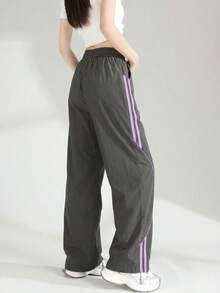 JUTU Frühling/Sommer/Herbst Zweifarbige Gerade Bein Locker Sitzende Lässig Hose, Funktionaler Sportlicher Stil Mit Kordelzug Taschen, Modischer Kontrastfarben Nahtenstich - 0A89 Rauchgrau und Lila - Übersicht 6