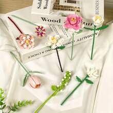 7-Piece Multi-Bouquet Micro Particle Building Blocks, Rose, Smiling Sunflower, Lily, Peony, Rose, White Berry Artificial Floral Decoration, Resin ABS Educational Stress Relief Atmosphere Desktop Ornament, Parent-Child Interaction Hands-On Exercise, Children's Birthday Graduation Back To School Holiday Gift - Multicolor - View 8
