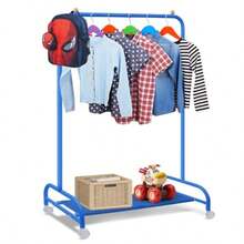 YGJT - Perchero de ropa para niños, perchero para colgar ropa con ruedas y estante inferior de almacenamiento, estante de ropa para niños pequeños para abrigos, faldas, disfraces de baile - Azul - Ver 2