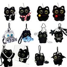 Lindo gato negro juguete de peluche llavero de muñeca pequeño colgante llavero de coche gatito muñeca de juguete para niño niña regalos de cumpleaños - A - Ver 1