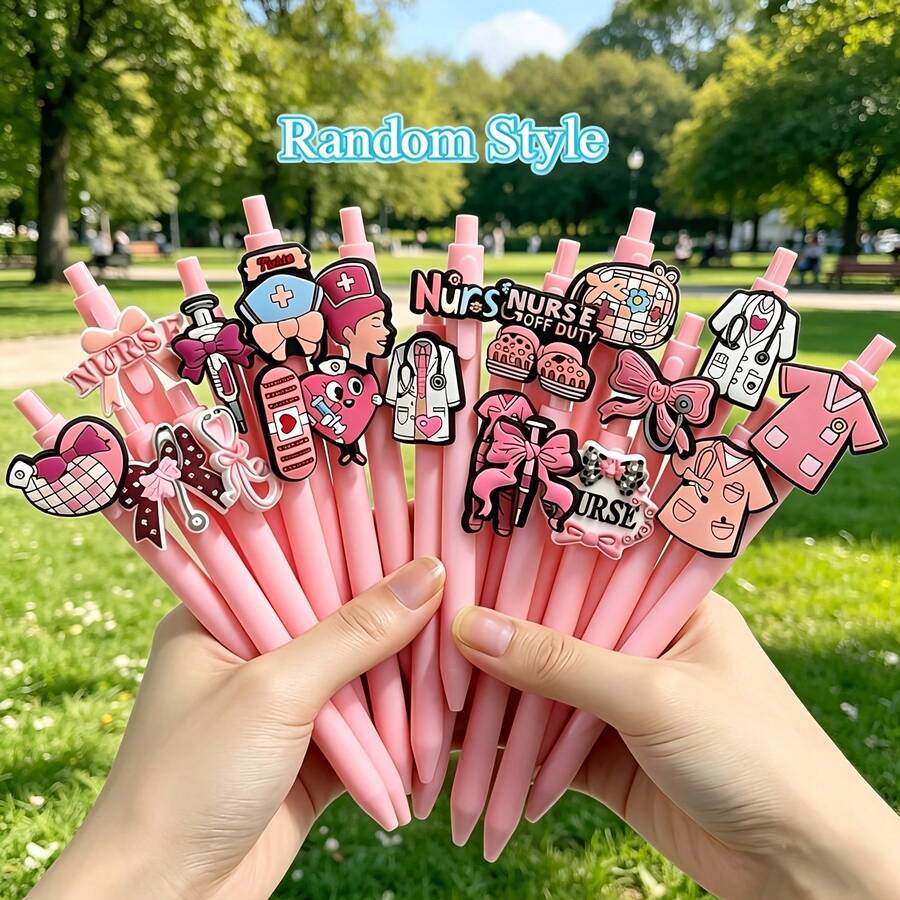 5/10 piezas Bolígrafos de serie rosa, bolígrafos de escritura de estilos aleatorios, bolígrafos para oficina y estudio, regalo práctico para días festivos - Conjuntos - Ver 1