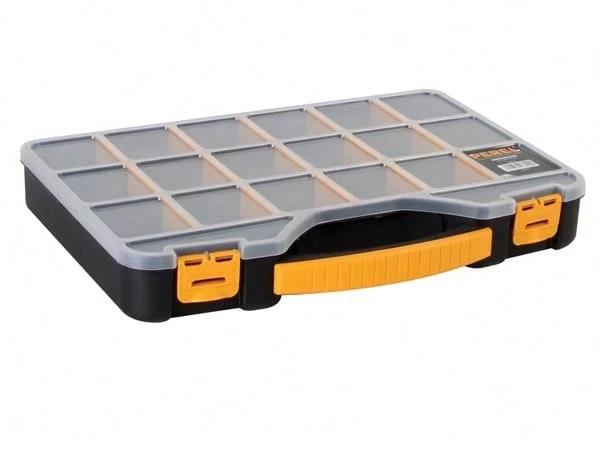 Avant Perel Storage Box, Max. 20 Compartments, 16 Dividers, Transparent, Stackable Lid, 415 X 286 X 61 Mm, Black/Yellow - B - View 1
