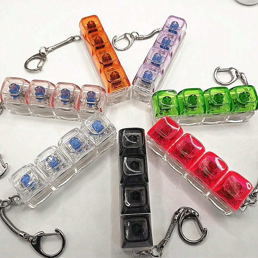 2pcs Keyboard Key Design Stress Relief Keychain, Fidget Toy For Adults, Pressable Key Ring, Helps Relieve Stress And Improve Focus, Relaxing - Multicolor - View 1
