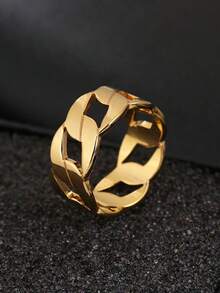1pc Punk Hollow Stainless Steel Ring, Unisex Non-Fading Band, Niche Elegant Versatile Knuckle Ring - Openwork Wide Ring - View 7