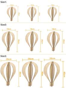 3pcs/Set Wooden Hot Air Balloon Decor, 3D Effect Birch Wood Crafts, Decoration For Children's Room, Kindergarten, Wall - Multicolor - View 6