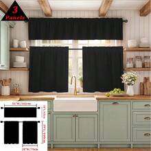 3 piezas Cortinas pequeñas de terciopelo negro de lujo, cortinas de cocina, cortinas de café, con bolsillo para barra, suaves y lisas, gruesas y duraderas, con caída natural, insonorizadas, opacas, que protegen la privacidad, de poliéster, lavables, aptas para todas las estaciones, cortinas de decoración del hogar populares en Europa y América para la cocina, el comedor, el dormitorio, la sala de estar, la oficina, el café, Año Nuevo, fiestas, bodas - Negro - Ver 12