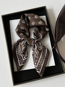 Khăn choàng nữ phong cách Bohemian thanh lịch với họa tiết Paisley, kích thước 70*70cm, chất liệu satin, thích hợp sử dụng hàng ngày. - nâu sẫm - Xem 4