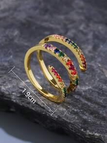Nhẫn Zirconia xoắn ốc cầu vồng phong cách Bohemian, nhẫn hở sang trọng, đa năng dành cho nữ, thích hợp đeo đi làm. - nhẫn - Xem 6