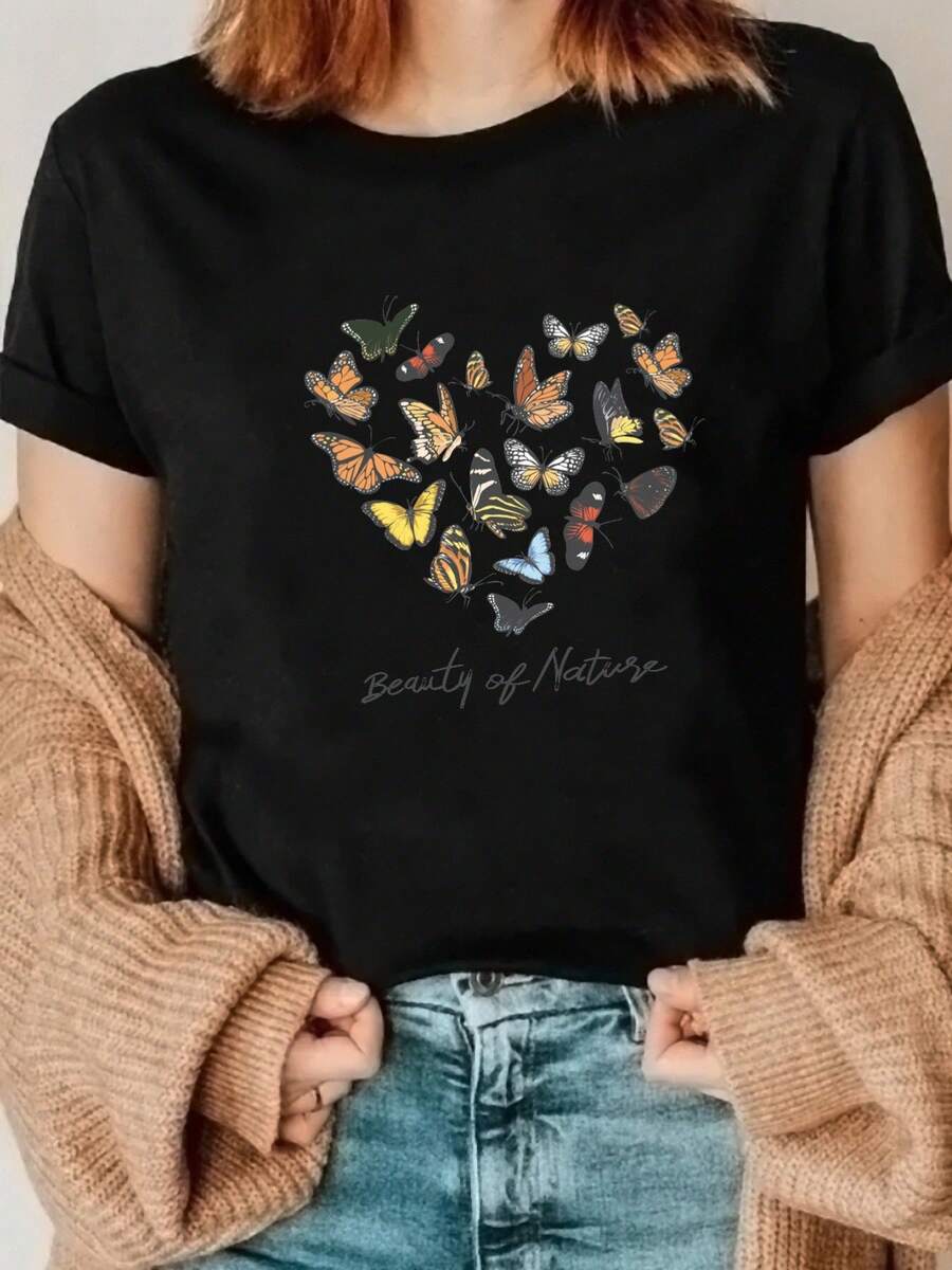 Mujeres Y2K suave transpirable cuello redondo camiseta de manga corta adecuado para correr y desgaste informal - primavera de verano impresión blusa, máquina lavable cómodo Top