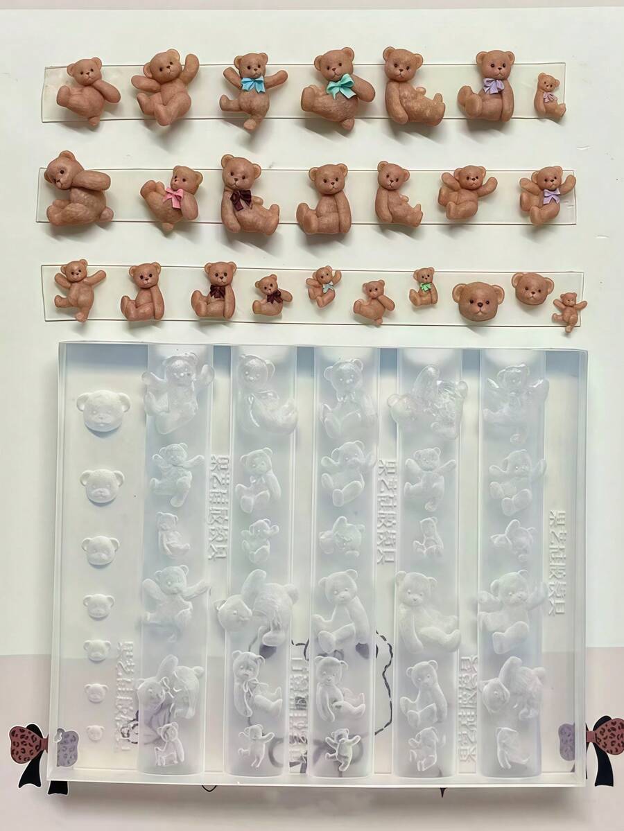 1件可爱小熊领带，月光烛台，领结3D美甲模具，硅胶美甲用品，美甲师必备工具 - 無色 - 查看 1