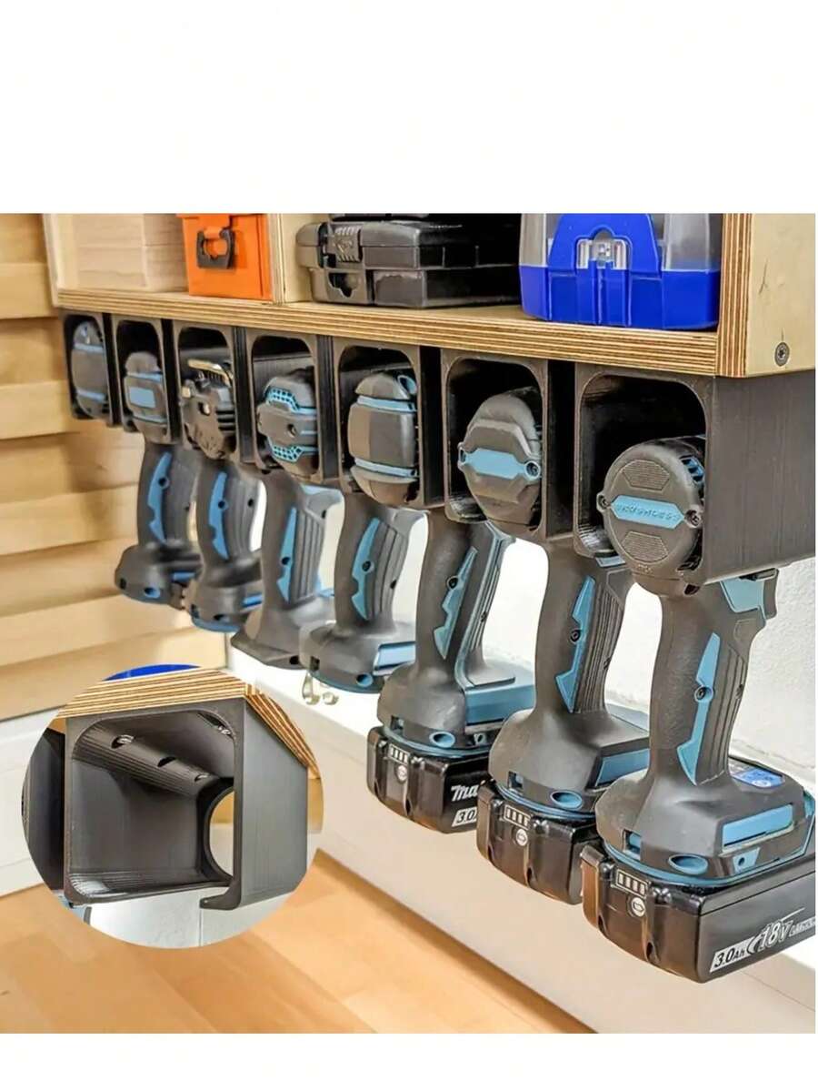 1个重型工具挂架,防滑设计,带6个螺丝孔 - 钻头和电池收纳架,带皮带挂钩,节省空间的家用工具收纳架,可放置手套、扳手等工具 - 耐用塑料结构,适合家庭工作室整理,工具挂架,防滑安全 - A - 查看 1