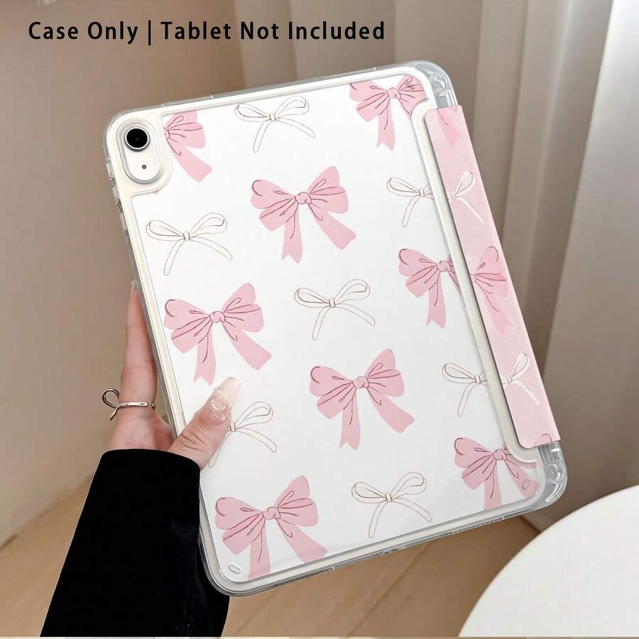 Pink Bow & Pattern Painted Effect Tablet Protective Case With Stand, Compatible With Honor 8/9/10/X8/X8A/X9/X8Pro/X9Pro, MatePad SE 11"/MatePad 11"/11.5", MatePad Pro, Apple 10th/11th Gen 2025 (A16), Galaxy Tab A7/A9 And Other Popular Models - Style 3 - View 1