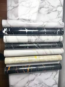 1 Roll Thick Self-Adhesive Marble Patterned Wallpaper, Arabic Scato White Design, Waterproof, Suitable For Kitchen And Bathroom Decoration - Large White - View 3