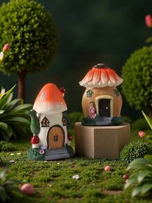 1pc Creative Interesting Flower Mushroom House Resin Statue Decor, Suitable For Balcony, Yard, Lawn, Garden Decoration, Outdoor Sculpture Decor, Holiday Atmosphere Decor, Home Decor, Desk, Foyer, Study Room Decoration, Best Holiday Gift. (Handmade With Slight Color Difference, Color Bleeding Is Normal) - Mushroom House - View 10