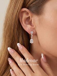 MADEONE 1 Pair Elegant 925 Sterling Silver Cubic Zirconia Teardrop Earrings, Suitable For Women's Daily Wear, Also Can Be Used As Party Or Evening Gift - Style 1 - View 4