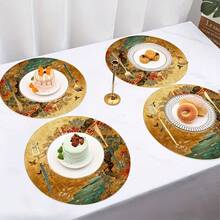 Four Piece Daily Themed Japanese Gold Leaf Round Linen Placemat, Decorative Floor Mat, Hot Selling Product, Wrinkle Resistant Placemat. The Size Is 36 * 36 Centimeters, Suitable For Occasions Such As Birthdays, Housewarming, Celebration Banquets, Holiday Gatherings, Family Dinners, Etc. Support Machine Washing. This Is An Excellent Gift Choice - Multicolor - View 4